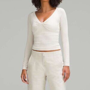 Lululemon Modal-Silk Blend V-Neck Long-Sleeve Shirt Bone L